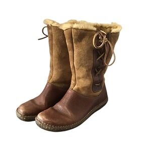 Born Women's Size 6.5/36.5 Nome‎ Suede Shearling Brown Laces On The Sides Boots